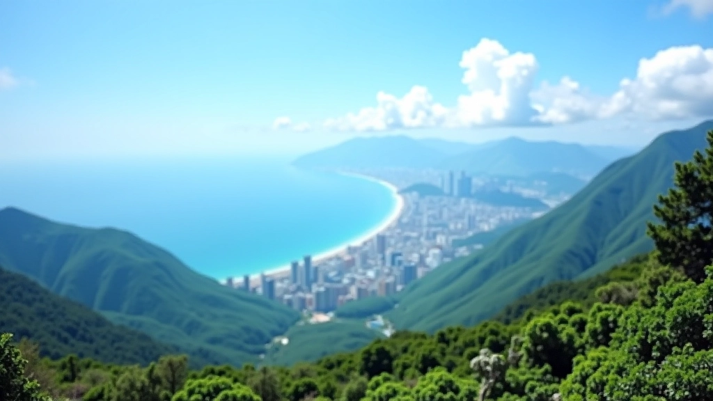 Dramatic mountain ridgeline with panoramic views of ocean, beaches, and surrounding islands