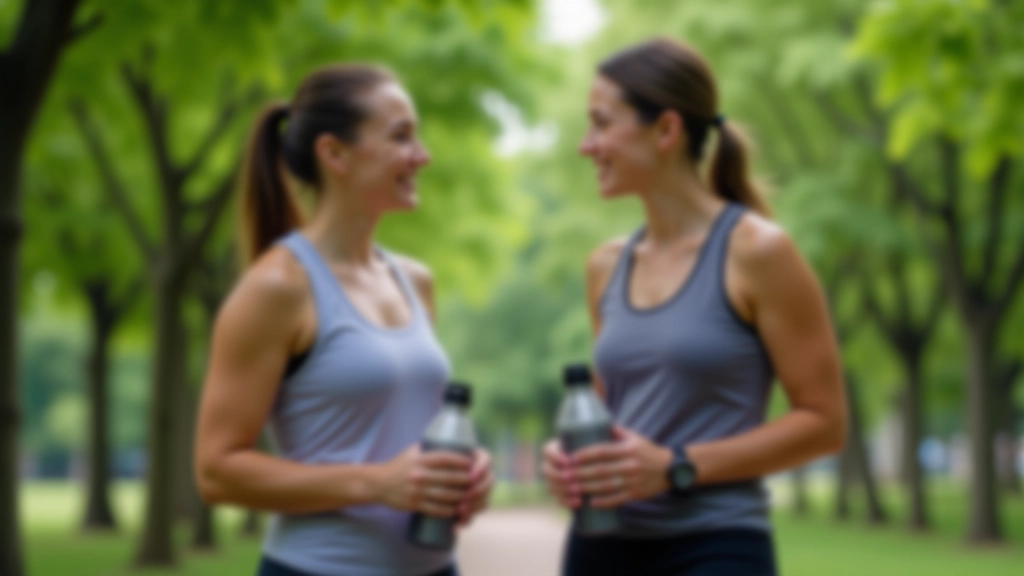 People socializing and drinking water after completing an outdoor fitness workout in a park