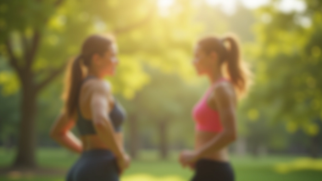 Group of people doing warm-up exercises in a park, standing in circle formation with morning light